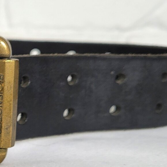Vintage Black Leather Belt with Brass Buckle Size S - Picture 5 of 5